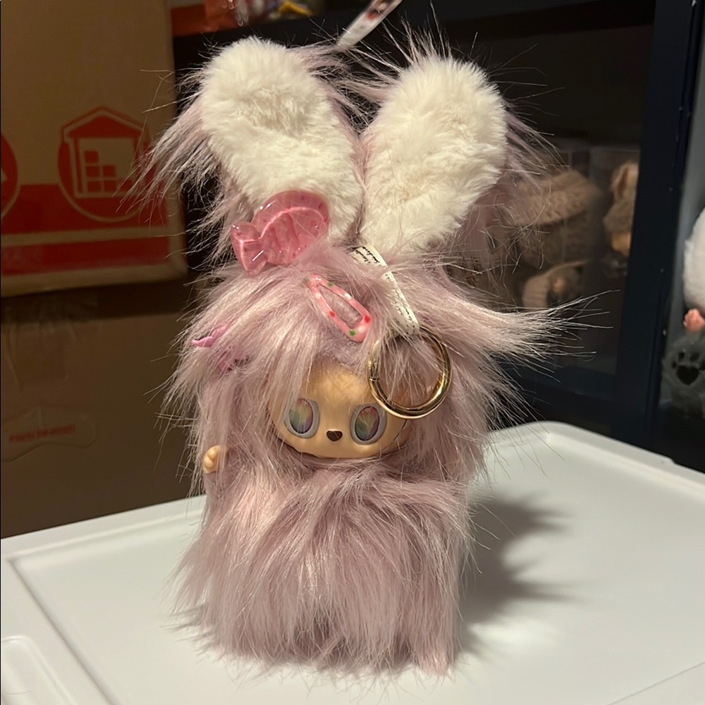 Fluffy Pink Bunny Keychain for Kids